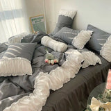 elvesmall Princess Style Pleated Lace Autumn and Winter Caramel Color Four-piece Bedding Set Quilt Cover Bed Sheet Bed Skirt Bed Sheet