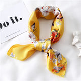 elvesmall Women Small Satin Silk Scarf Square Print Wrap Foulard Femme Handkerchief Bandana Neck Hair Skinny Tie Scarves Shawls