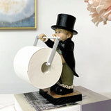 elvesmall  Creative Spoof Paper Holder Statue Cute Funny Decorative Sculpture Resin Figure Butler Shape Tissue Stand Rack Toilet Decoration