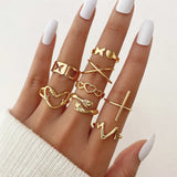 elvesmall Exaggerated Punk Rings Set Snake Heart Chain Butterfly Gold Color Metal Finger Ring for Women Fashion Jewelry Gift