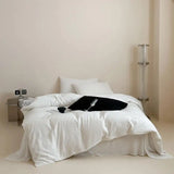 elvesmall 100% Cotton Duvet Cover Set Comfy Simple Soft Breathable Stripe Bedding Flat/Fitted Sheet Pillowcases Black White Twin Queen