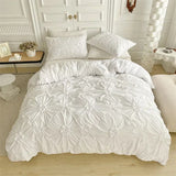 elvesmall Three-dimensional Pinch Pleated Crafts Double Duvet Cover Set 220x240 Solid Twist Flowers King Size Bedding Set Quilt Cover Set