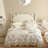 elvesmall  Luxury Princess Wedding Bedding Set 1400TC Egyptian Cotton Butterfly Flowers Embroidery Lace Duvet Cover Bed Sheet Pillowcases