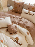 elvesmall  High-end Double Yarn 100% Cotton Bedding Set Lovely Cartoon Embroidery Queen Duvet Covet Set Pure Cotton Air-Permeable Bed Sets