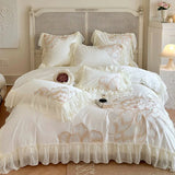 elvesmall  Princess Long Stable Cotton Duvet Cover Set Four Piece Set French Flower Embroidery Quilt Cover Lace Bedding Set Bedsheets