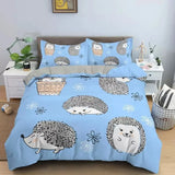 elvesmall Hedgehog Duvet Cover Set 3D Cartoon Hedgehog Flower 2/3PCS Bedding Set Kids Boys Girls Animal Queen Size Polyester Quilt Cover