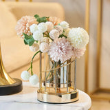 elvesmall European Golden Glass Vases Home Decoration Accessories Modern Advanced Metal Flower Vase Room Study Hallway Home Wedding Decor