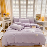 elvesmall  Bubble Yarn Fabric AB Double-sided Bedding Set Soft Double Duvet Cover Set with Sheets Comfortable Breathable Bedding Sets