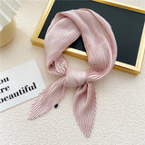 elvesmall Women Pleated Satin Scarf Headscarf Neckerchief Skinny Ribbon Square Hair Tie Band Kerchief Satin Foulard Scarves Decorative