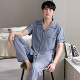 elvesmall  High Quality Pyjamas Men Spring Summer Pure Cotton Breathable Pajamas Short Sleeved Cardigan Casual Male Home Cloth Suit Youth