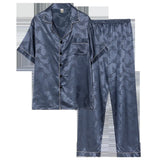 elvesmall  New Typle High Quality Spring Autumn Silk Pajamas Set Men Ice Silk Short Sleeve Large Size Home Wear Suit Male Feel Cool Summer