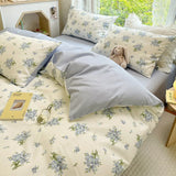 elvesmall High Quality Cotton Printed Four-piece Set Small Fresh Style Home Quilt Cover Fitted Sheet Pillowcase Soft Comfortable Bedding