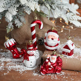 elvesmall 2pcs Christmas Tree Ornaments Snowman Crutch Elk Xmas Tree Pendant Christmas Decoration for Home New Year Gifts Kids Toys