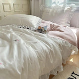 elvesmall 100%Washed Silk Sheet Set Embroidery Duvet cover Pillowcases Comfy Simple Soft Textured Cool Refreshing Feel Bedding For Summer