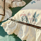 elvesmall Floral Print Pure Cotton Home Bedding Set Lace Edge Duvet Cover Set With Flat Sheet Vintage Rose Comforter Covers Pillowcases