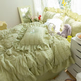 elvesmall Korean Lovely Princess Queen Bedding Set Kawaii Ruffles Comforter Bedding Sets Cute Girl Duvet Cover Set with Sheet Quilt Covers