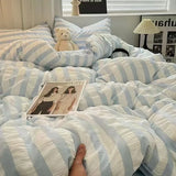 elvesmall Minimalist seersucker Duvet Cover Nordic Bedding Double Bed Modern Bedding Set Skin Friendly Down Duvet Cover Bed Decoration