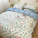 elvesmall  Cute Bear Bedding Set Girls Boys Kids Single Double Size Flat Sheet Duvet Cover Pillowcase Bed Linens White Blue Home Textile