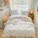 elvesmall  Princess Bed Skirt Ruffled Bed Skirt Bedding Set Quilt Cover Sheet Pillowcase Simple Bed Linens Solid Color Girl Kids Decor Home