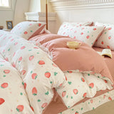 elvesmall Cute Strawberry Duvet Cover Set Floral Style with Flat Sheet Pillowcase No filler Queen Double Girls Boys Home Decor Bed Linens