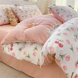 elvesmall  Romantic Bedding Set Washed Cotton Duvet Cover Set Pillowcase Bed Linen Couple Bed Sheets Set Korean Quilt Cover for Boys Girls