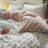 elvesmall Ins Bedding Set Duvet Cover Fresh Blue Floral. Wrinkled Yann Bed Set Of Four Pieces, Washing Cotton Sheets Bed Sheets