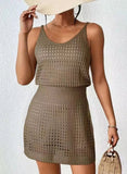 srczz Cover Up Swimwear Romper Dress Summer Crochet Hollow Out Knitted Beach Bathing Suit Solid Simple Comfy Outfits For Womens