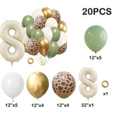 elvesmall 20pcs Jungle Animal Theme Party Sage Green Balloon Caramel Number 0-9 Foil Balloons Happy Birthday Party Baby Shower Decoration