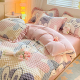 elvesmall Winter Cartoon Plush Warm Duvet Cover Set with Sheet Pillowcase 4pcs Bedding Set Home Textiles Luxury Queen Size Bed Linens Set