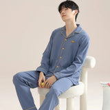 elvesmall  High Quality Men Pajamas Suit Autumn Winter 100%Pure Cotton Night Wear Lapel Pajamas Male Comfortable Soft Sleepwear Set Boy