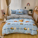 elvesmall  Kawaii Kids Bedding Set Soft Cotton Flat Fitted Sheet Duvet Cover Pillowcases Single Queen Cartoon Boy Girls Dormitory Bed Linen