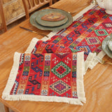 elvesmall  Vintage Tassel Table Runner Home Decoration for TV Cabinet Dresser National Style Jacquard Red Ethnic Style Table Path Mexico