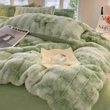 elvesmall  Faux Rabbit Fur Autumn Winter Warm Bedding Set Plush Skin Friendly Breathable Warmth Duvet Cover Set Queen Cozy Quilt Cover Sets