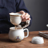 elvesmall  -   1pc Ceramic Portable Lucky Cat Tea Mug Drinking Cup with Infuser Home Office Drinkware Mugs Coffee Cups Birthday Gift for Friend