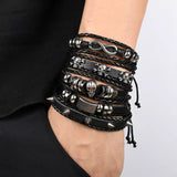 elvesmall Fashion Bracelet Viking  Bracelet For Men Hand Bracelets Woven Skull Hand Jewelry Adjustable Leather Set Bracelet For Leather