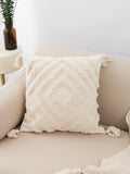 elvesmall 1pc beige tufted pillowcase fringed lumbar cushion fits the sofa bedroom