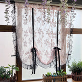 elvesmall Pink Floral Roman Curtain for Bay Window Sheer Lifting Drape With Black Lace Kitchen Home Decoration Blinds #E
