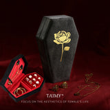 elvesmall Gothic Velvet Jewelry Coffin Shape Ring Necklace Storage Box Logo Custom Display Packaging Case Travel Hip Hop Rap Boxes