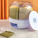 elvesmall 6KG Rotatable 360 Degree Rice Dispenser Sealed Dry Grain Bucket Dispenser Moisture-proof Kitchen Food Container Storage Box
