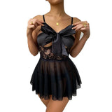 elvesmall  Plus Size Women Sexy Lingerie Bow Bandage Open Chest Nightdress Transparent Porno Babydoll Lenceria Erotic Lace Gauze Sleepwear