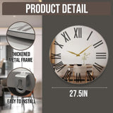 elvesmall Large Mirror Wall Clock 27.5 Inch Decorative Metal Wall Clock for Living Room Decoration Modern Wall Decoration Decororation
