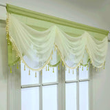 elvesmall  1PC Luxury Green Double Layers Swags Valance Curtain Head for Living Room Bottom Beaded Lace Voile Drape Window Custom #E