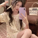 elvesmall Flroal Sleepwear Women Pajama Sets Summer Piiama Korean Sets for Women 2 Pieces Home Suit Button Night Wears Cute Pyjamas New