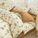 elvesmall Water Washed Cotton Bedding Set Duvet Cover Bed Sheet Pillowcase Printed Four Piece Set Quilt Cover Bedroom Bed Sets King Size