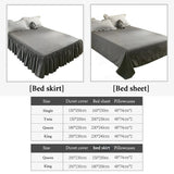 elvesmall  Pink Ruffled Seersucker Duvet Cover Set 3/4pcs Soft Lightweight Down Alternative Grey Bedding Set with Bed Skirt and Pillowcases