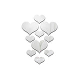 elvesmall 10Pcs/Set Durable Love Heart Stickers Wall Sticker Mirror Mural 3D Decal Simple DIY Decorative Removable Paster Home Decoration