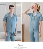 elvesmall  Ice Silk Couple Pajamas Men Women Summer Long Short Sleeve Cardigan Lapel Suit Thin SatinPlus Size Home Cloth Nightwear Male