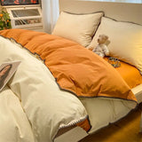 elvesmall Washed Cotton Waffle Bedding Set Sheet Set Four-piece Non-cotton Cotton Bed Sheet Quilt Three-piece Bedding Set