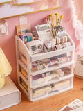elvesmall 1PC Simple And Transparent Drawer Storage Box Cosmetics Arrangement Student Dormitory Desktop Shelf Send Stickers
