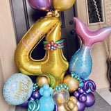 elvesmall Mermaid Party Balloons 32inch 1 2 3 Foil Number Balloon Girls' Mermaid Tail Birthday Party Decorations Baby Shower Helium Globos